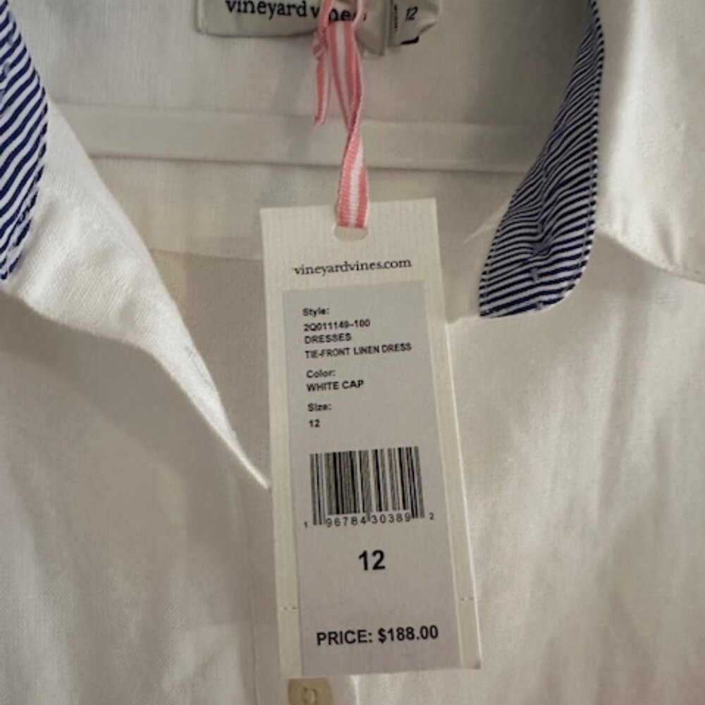 NWT Vineyard Vines White Westerly Tie-Front Linen Dress, Size 12 - Picture 4 of 4
